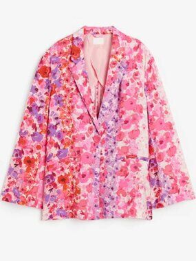 H&M Pink Floral Print Relaxed Blazer